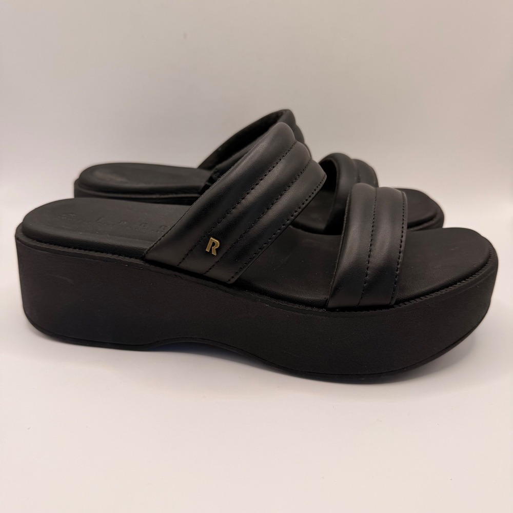 Reef Lofty Lux Hi Black Leather Padded Double Strap Platform Sandals Womens 9